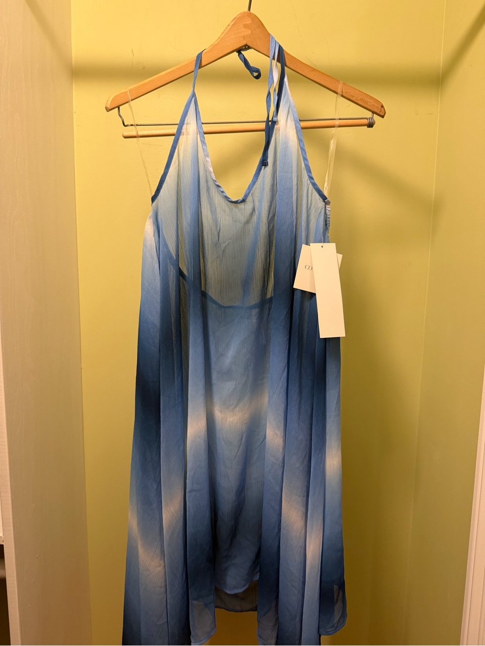 Blue Ombre Halter bathing suit cover up Dress -  Women